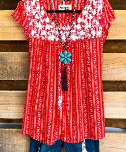 Andree Cheerful Blossoms Top - Tomato Red What's New