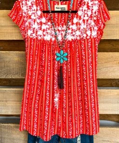 Andree Cheerful Blossoms Top - Tomato Red What's New