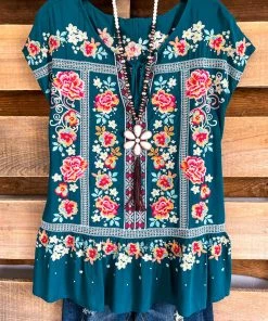 Andree Ravishing Embroidered Blouse - Teal