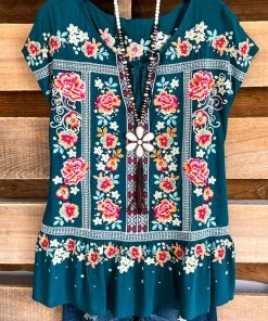 Andree Ravishing Embroidered Blouse - Teal