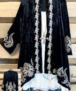 Andree By Unit AHB EXCLUSIVE: Crushed Velvet Embroidered Cardigan - Black