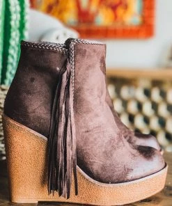 Angel Heart Boutique Western Vibes Fringe Wedge - Mocha - SALE (Size 5.5 Left)