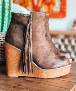 Angel Heart Boutique Western Vibes Fringe Wedge - Mocha - SALE (Size 5.5 Left)