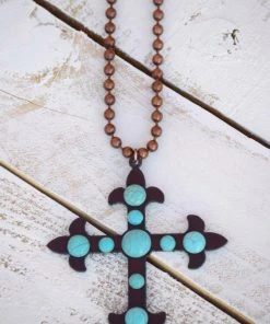 Turquoise Heavan Cross To My Heart Necklace - Turquoise