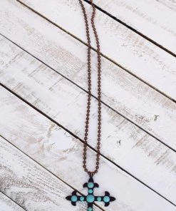 Turquoise Heavan Cross To My Heart Necklace - Turquoise