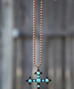 Turquoise Heavan Cross To My Heart Necklace - Turquoise