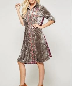 Andree By Unit What's New AHB EXCLUSIVE: Long Crushed Velvet Plaid Back Duster/Dress