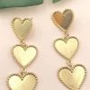 Treasure Jewels Triple Heart Earrings - GOLD PLEATED