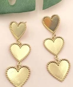 Treasure Jewels Triple Heart Earrings - GOLD PLEATED