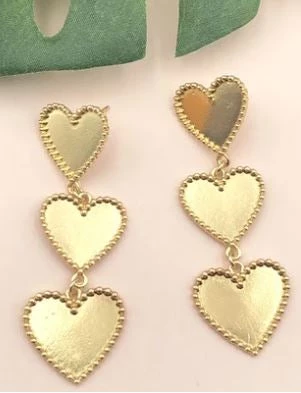 Treasure Jewels Triple Heart Earrings - GOLD PLEATED 3 Treasure Jewels Triple Heart Earrings - GOLD PLEATED
